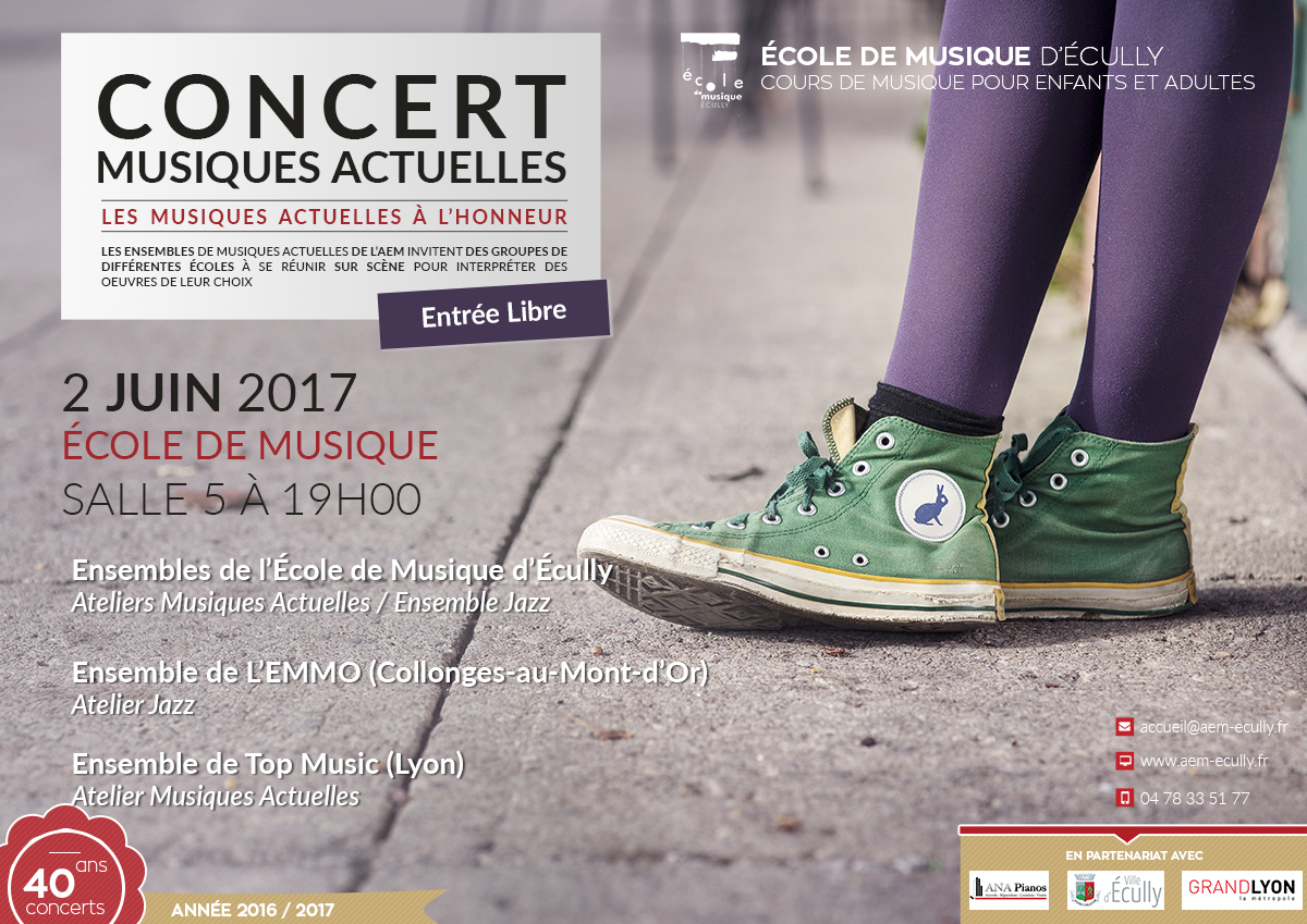 Concert de Musiques Actuelles le vendredi 2 juin 2017 à l'école de Musique d'Ecully