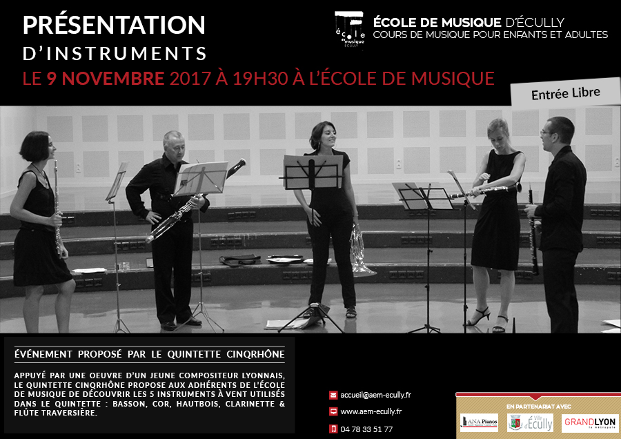 Présentation d'instruments par le quintette CinqRhone à l'école de Musique d'Écully
