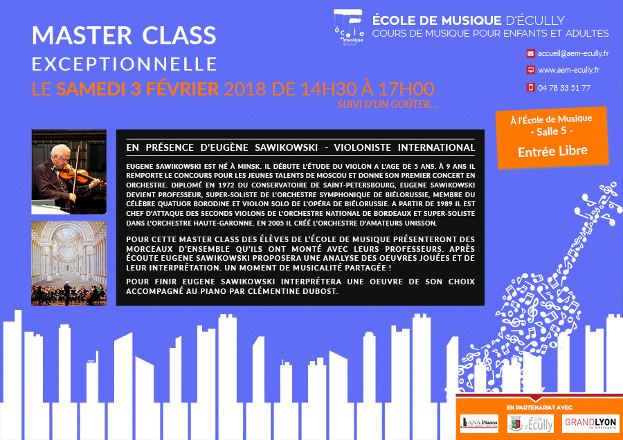 Master Class samedi 3 février 2018 à l'École de Musique d'Écully