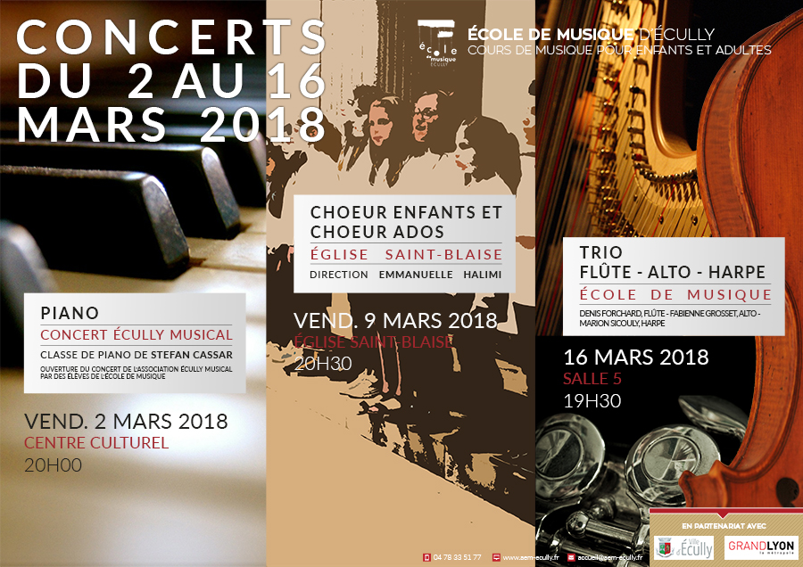 3 concerts en mars en partenariat avec l'école de musique d'Ecully