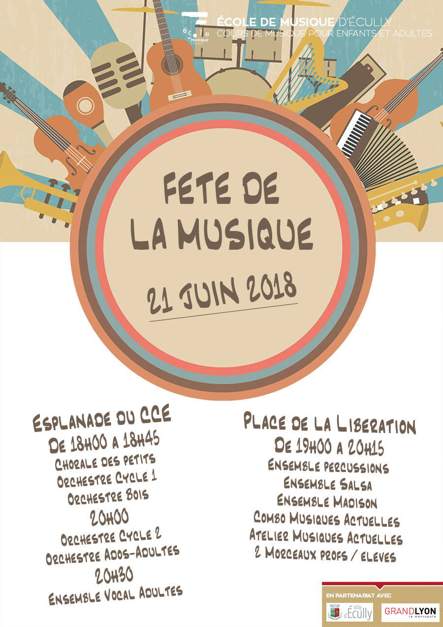 Programme des élèves de l'école de Musique d'Écully en concert pour la fête de la musique 2018