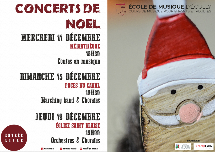 Affiche des concerts de noël 2019 de l'école de musique d'Ecully