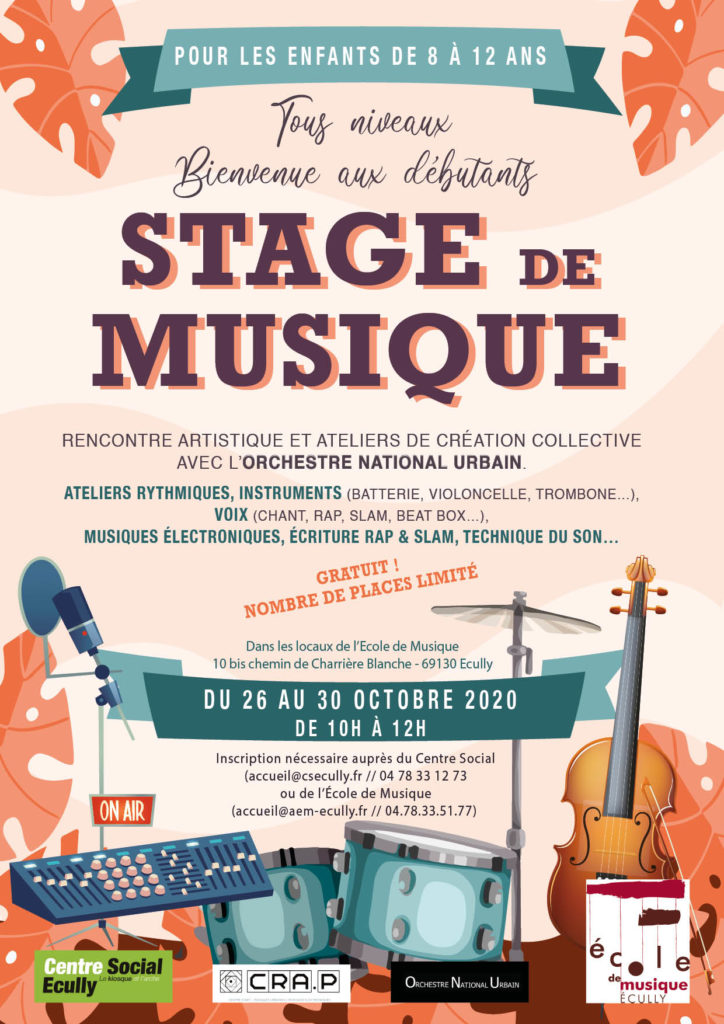 Stage de musique octobre 2020 proposé par l'Orchestre National Urbain, l'Ecole de Musique d'Ecully et le Centre Social d'Ecully
