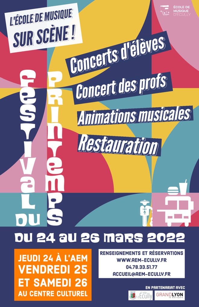 Affiche du festival du printemps de l'école de musique d'Ecully du 24 au 26 mars 2022
